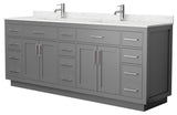 Beckett TK 84" Dark Gray Double Vanity, Cultured Top, Nickel Trim