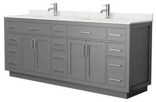 Beckett TK 84" Dark Gray Double Vanity, Cultured Top, Nickel Trim