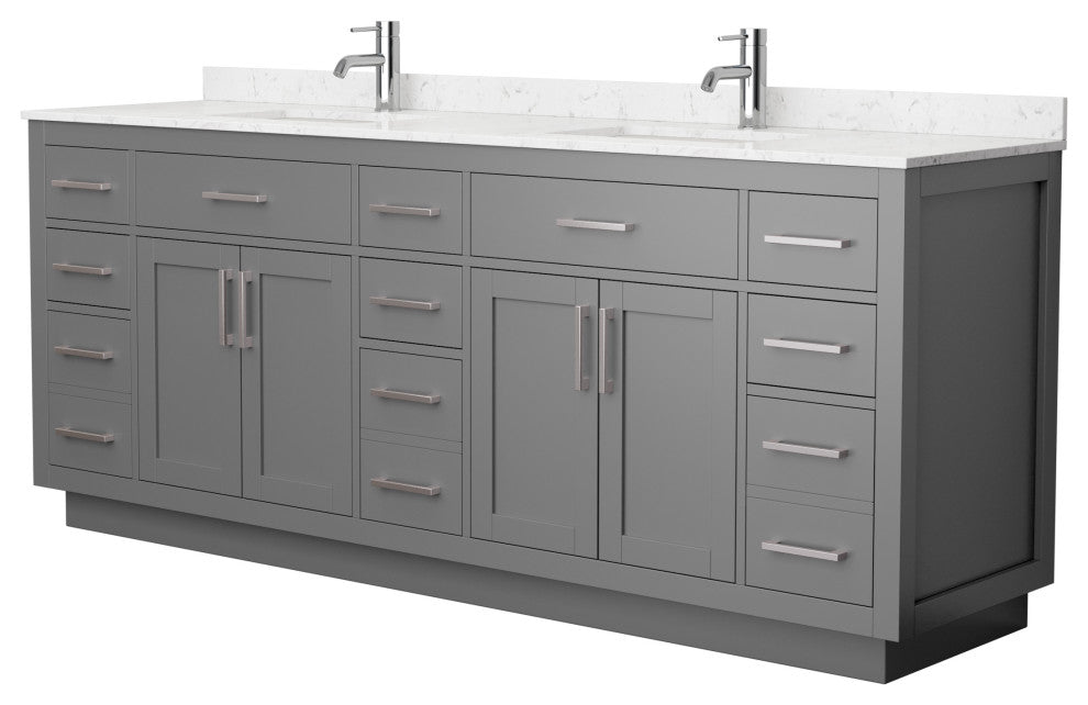 Beckett TK 84" Dark Gray Double Vanity, Cultured Top, Nickel Trim