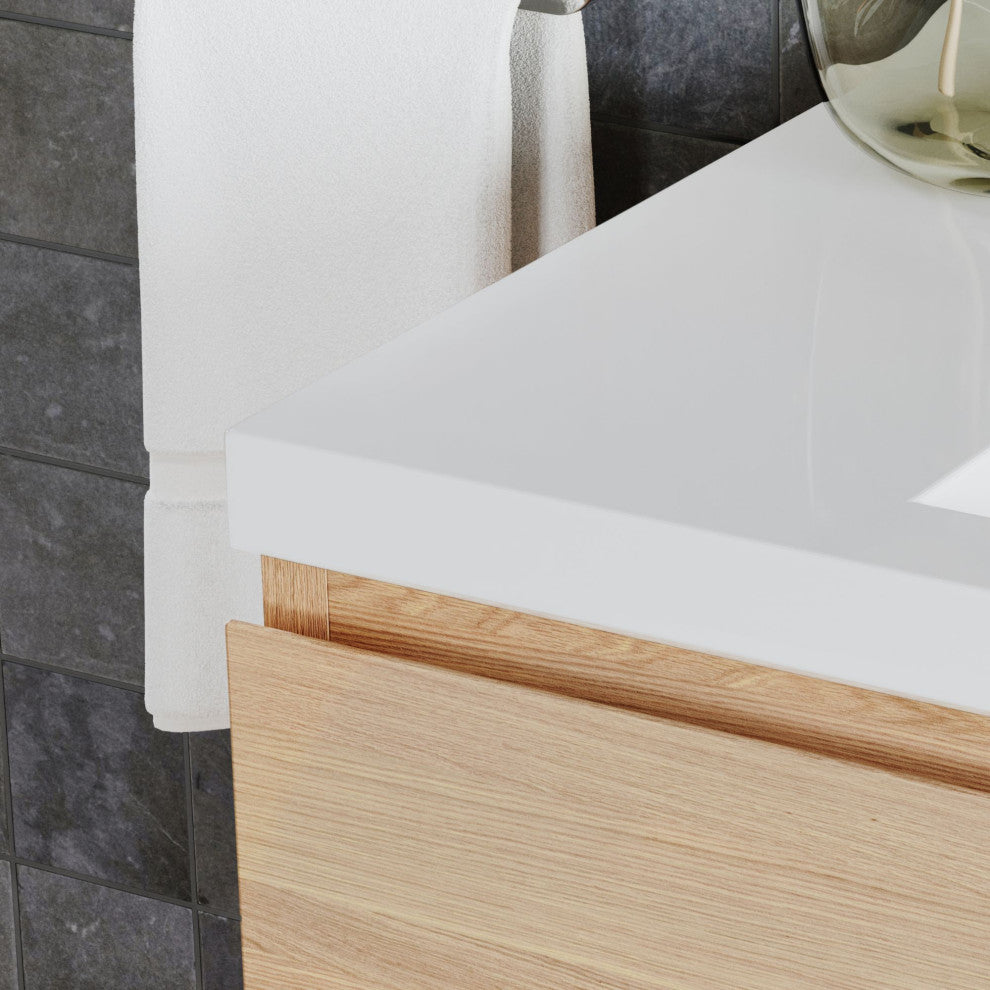 Beacon Bath Vanity, White Oak, 42", Single Sink, Wall Mount