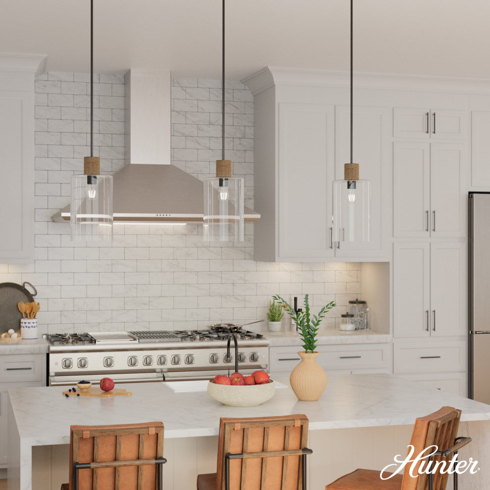 Vanning Noble Bronze and Natural Sisal Rope With Clear Glass 1 Light Pendant