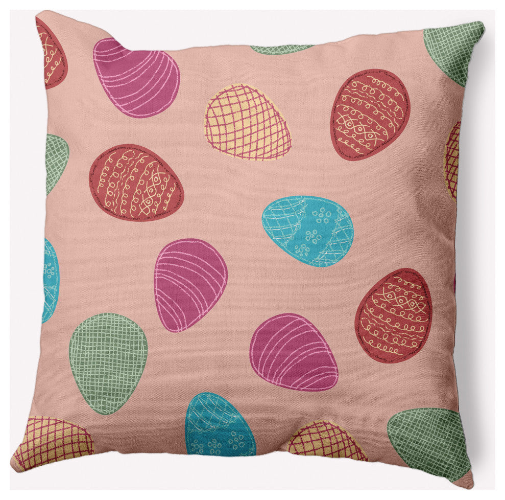 Egg Hunt Easter Indoor/Outdoor Throw Pillow, Sunwashed Red, 20x20"