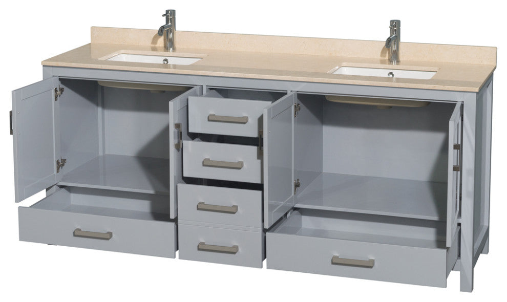 Wyndham WCS141480DGYIVUNSMXX 80 inch Vanity in Gray with Ivory Marble and Square