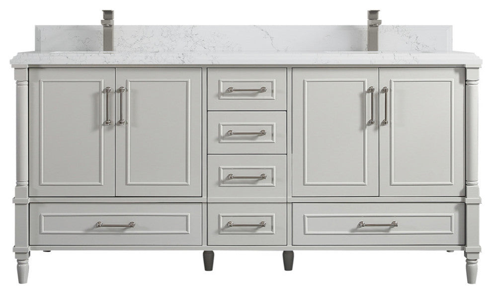 Aberdeen 72 Double Sink Bath Vanity in Coventry Gray 1.5" Empira Quartz