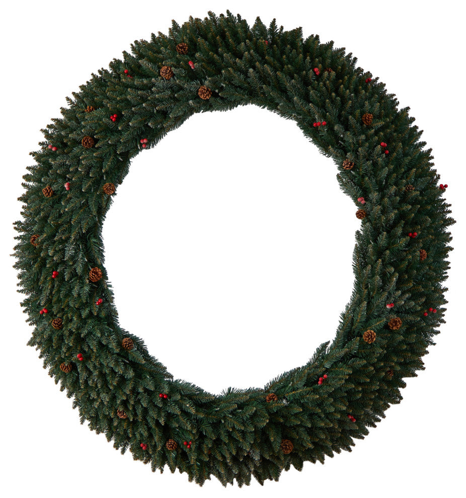 6' Large Flocked Artificial Christmas Wreath With Pinecones Berries 600 LEDs
