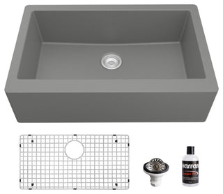 Karran Farmhouse/Apron-Front Quartz 34" Single Bowl Sink Kit, Grey