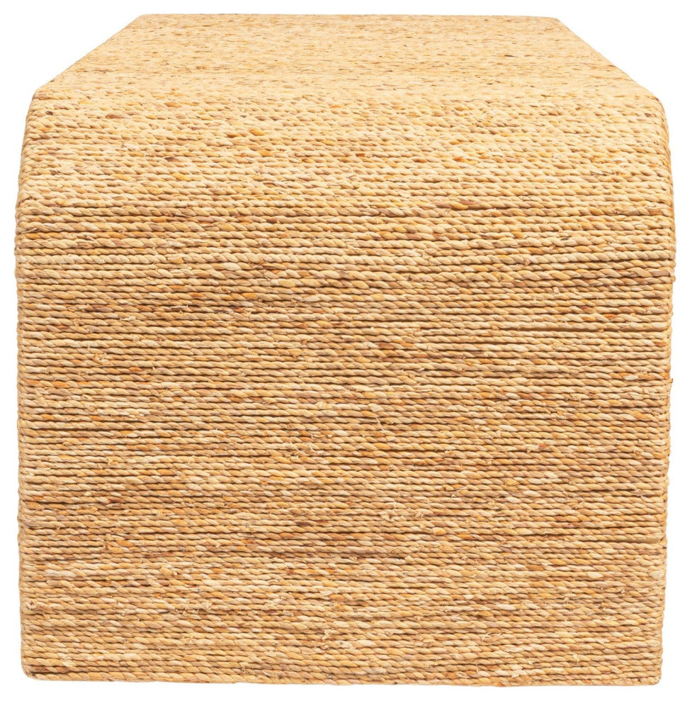 Woven Water Hyacinth and Acacia Wood Bench With Waterfall Edge, Natural