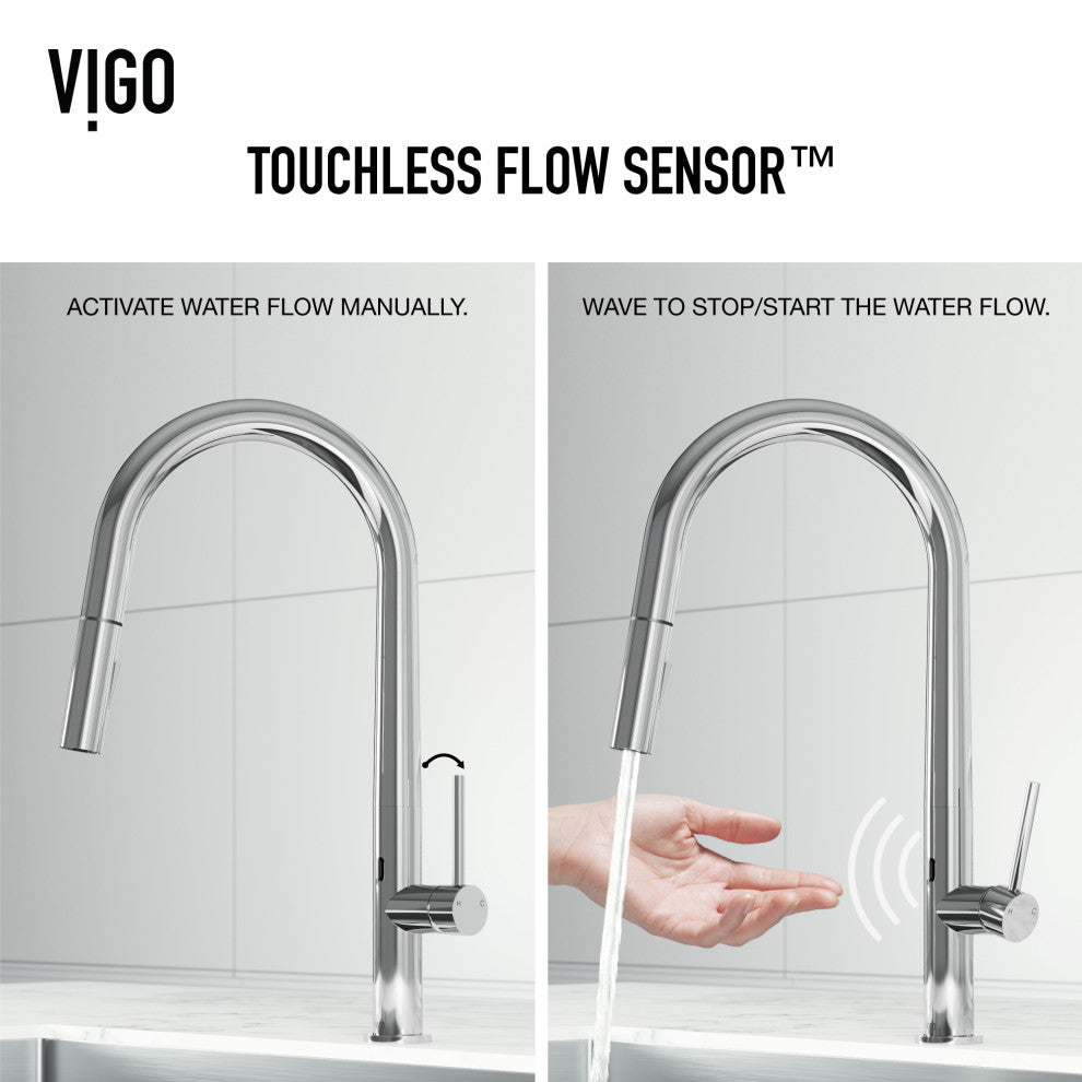 VIGO Greenwich 18" H Single Handle Pull-Down Sprayer Kitchen Faucet, Chrome, Touchless, Without Extras