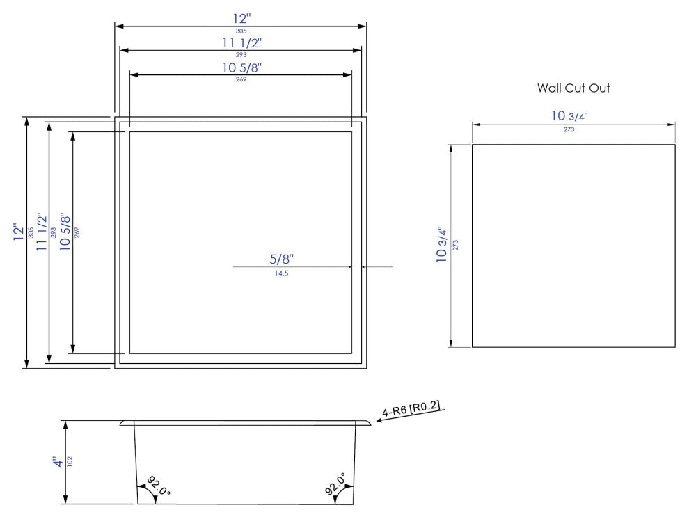 12"x12" Brushed Black Pvd Stainless Steel Square Single Shelf Shower Niche