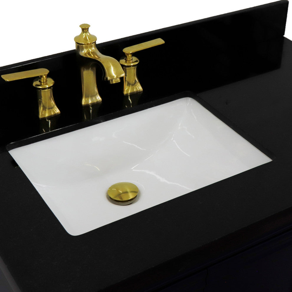 37" Single Vanity, Blue Finish With Black Galaxy