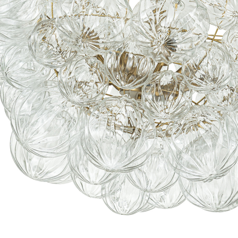 Modern Textured Glass Bubble Chandelier, Brass, 8 Lights