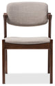 Elegant Dark Walnut Wood Gray Fabric Upholstered Dining Armchair, Set of 2