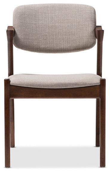 Elegant Dark Walnut Wood Gray Fabric Upholstered Dining Armchair, Set of 2