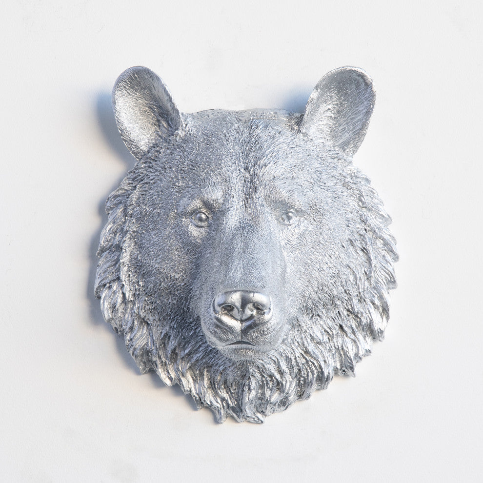 Faux Mini Bear Resin Wall Decor, Silver