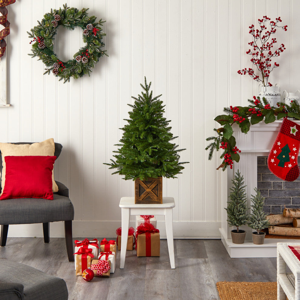 3' Finl&Fir Faux Xmas Tree, Planter W/272 Bendable Branches &50 White Lights