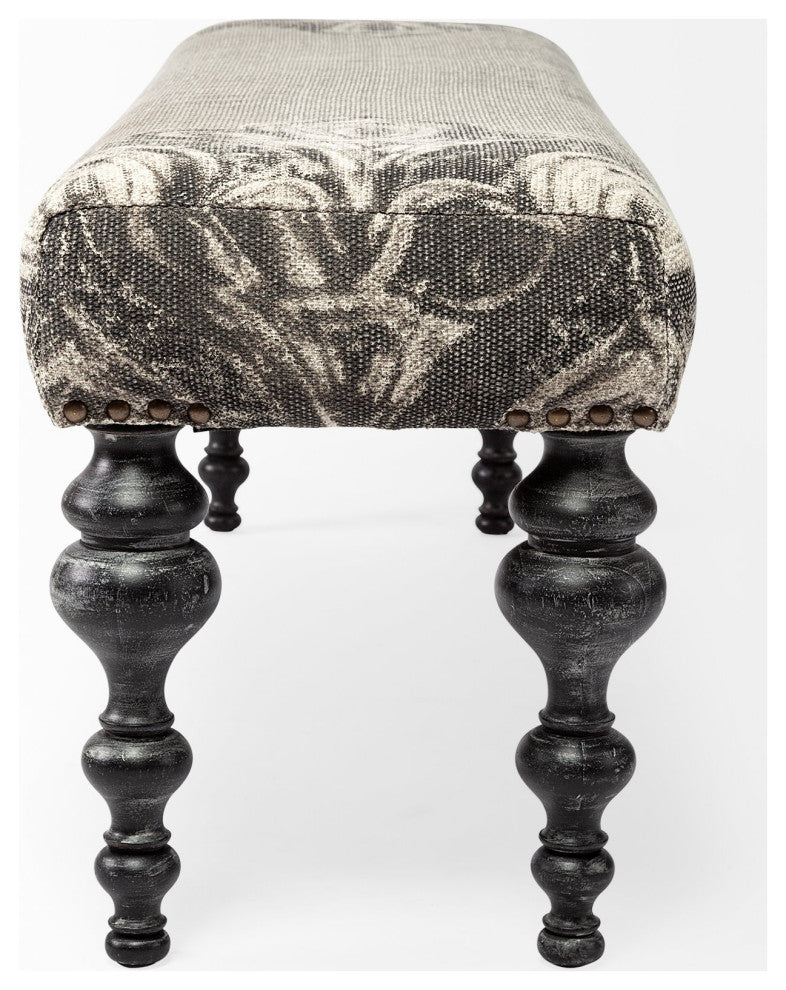 Alhambra Gray Upholstered Seat With Black Solid Wood Legs Accent Bench