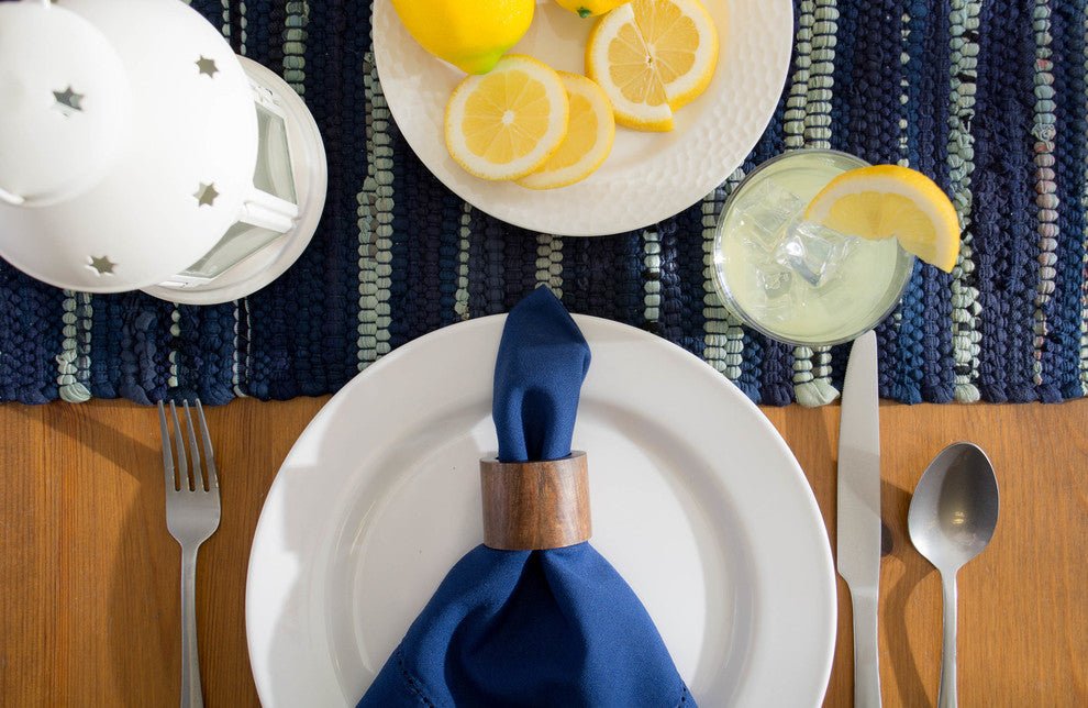 Multi Nautical Blue Chindi Rag Table Runner 14X72