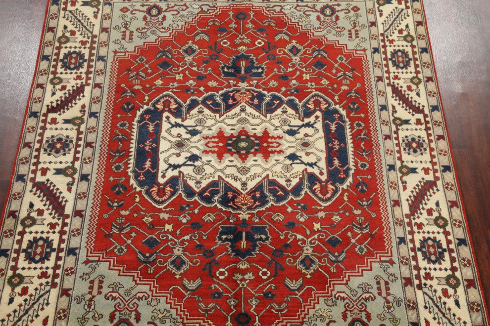 Traditional Heriz Oriental Hand-Knotted Indian Area Rug, Red, 10'1"x8'1