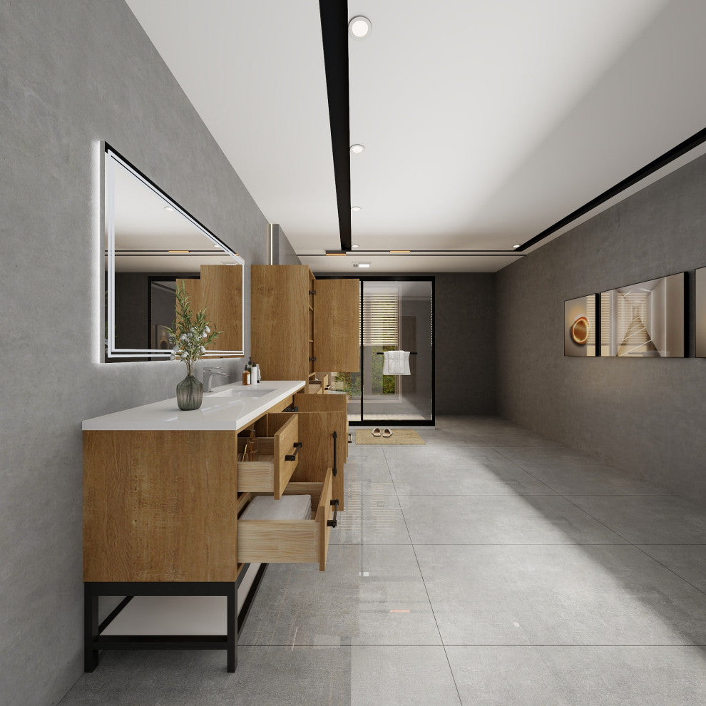 Victoria 60'' Solid Wood Open Shelf Bath Vanity Single Sink, Oak