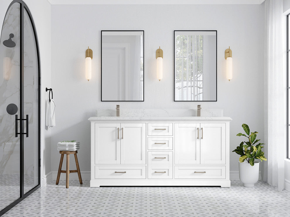 Boston 72 Double Sink Bath Vanity in White 1.5" Empira Quartz