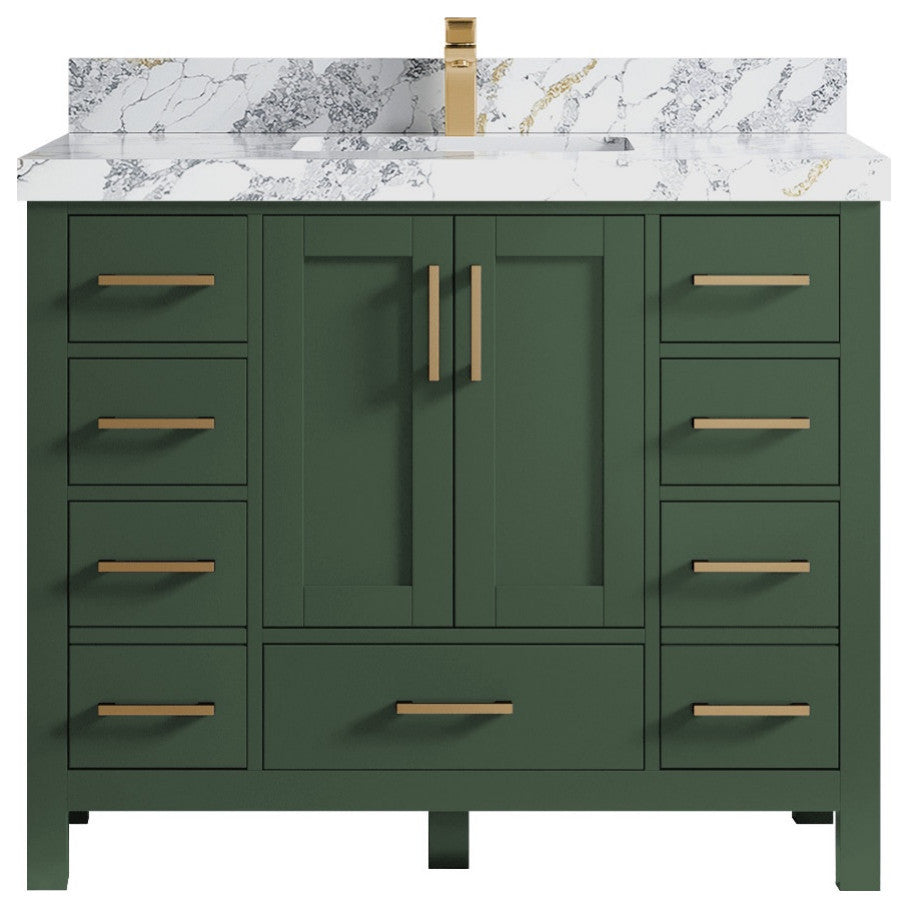 Malibu 42 Single Sink Bath Vanity in Lafayette Green 2" Calacatta Poanazzo
