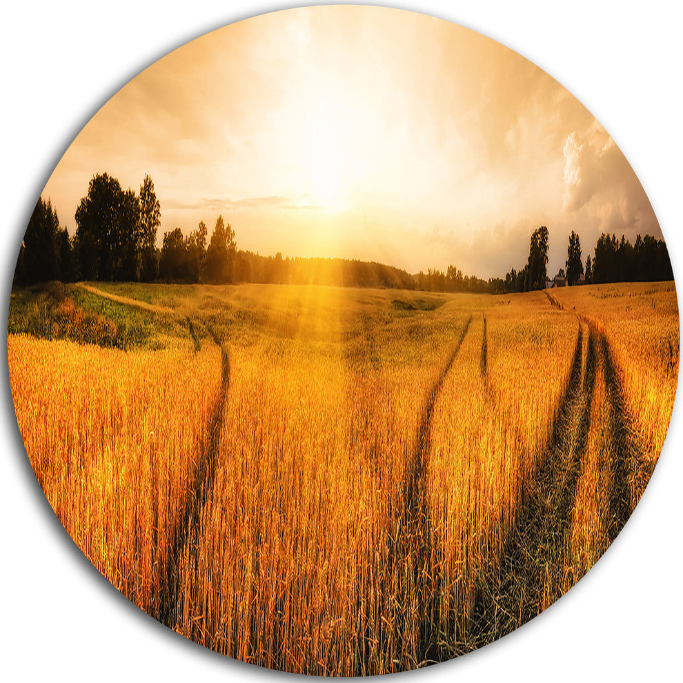 Wheat Field At Sunset Panorama, Photo Large Disc Metal Wall Art, 11"