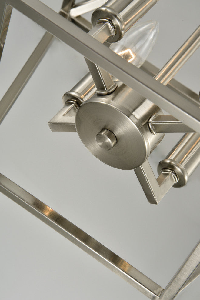 4-Light Brushed Nickel Lantern Pendant Chandelier 12 in.