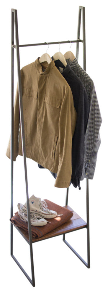A-Frame Metal Hanging Rack Coat Tree Lower Wood Storage Shelf Garment Stand