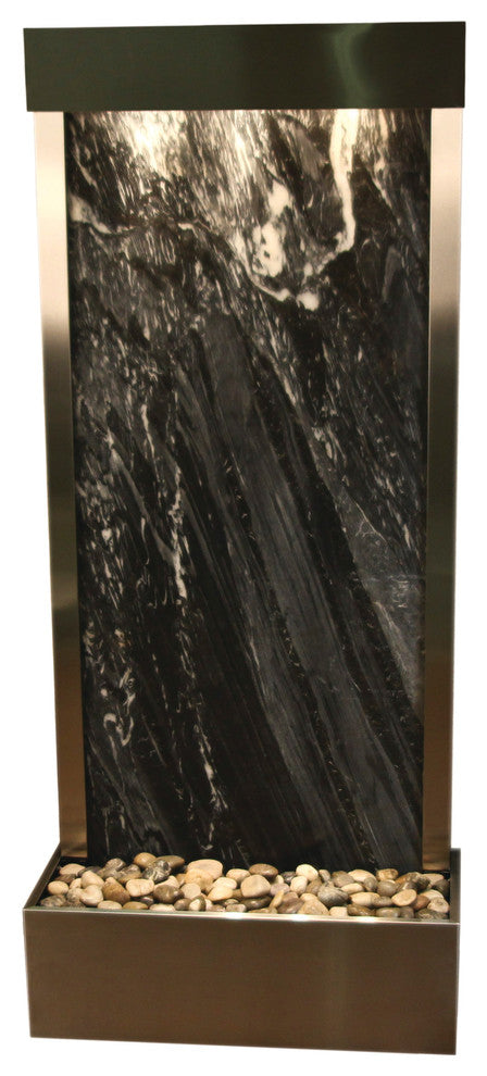 Harmony River Flush Mount Water Fountain, Black Spider Marble, Stainless Steel