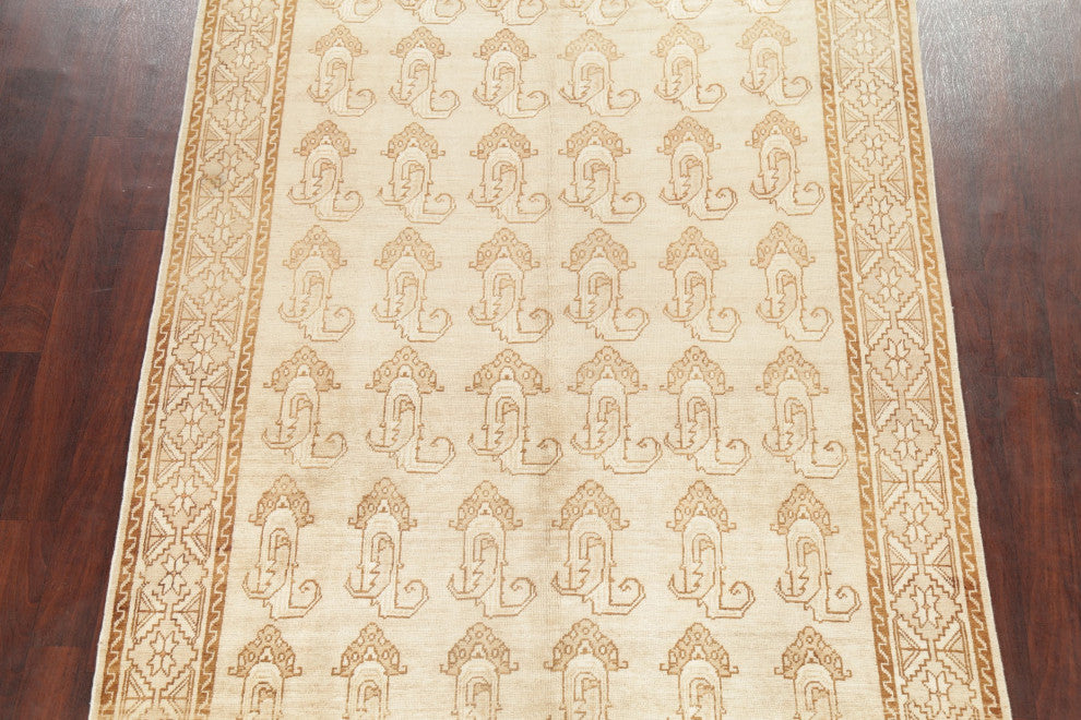 Consigned, Handmade Vintage-Style Faded Traditional Persian Area Rug, Beige, 6x9