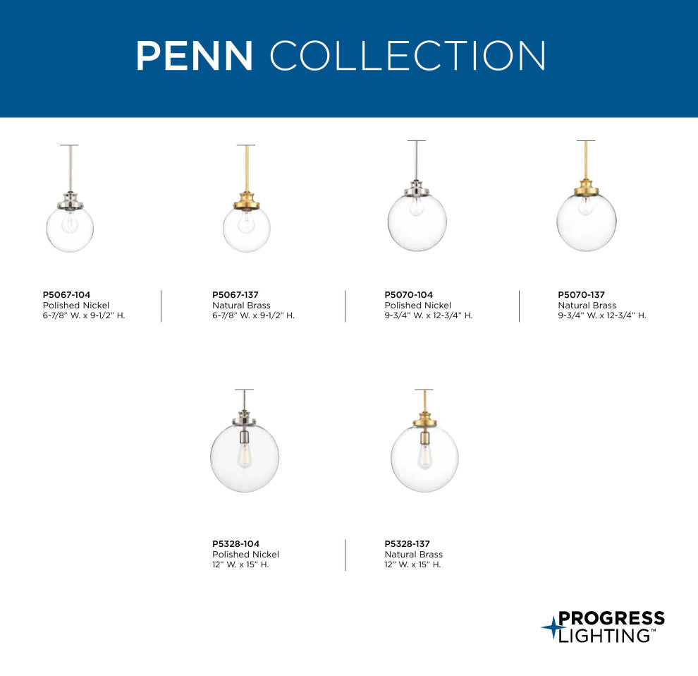 Progress Lighting 1-100W Medium Pendant, Natural Brass