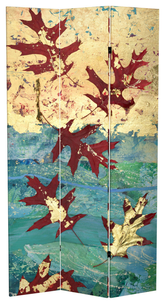 7' Tall Double Sided Autumn Leaves Canvas Room Divider