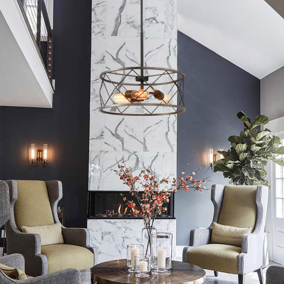 Industrial 3-Light Metal Drum Pendant Lighting