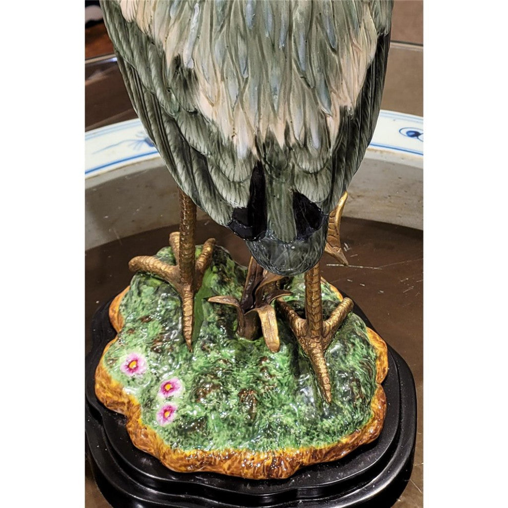 Blue Heron Figurine With Bronze Ormolu
