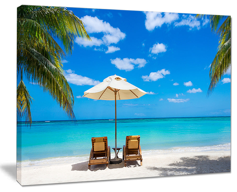 "Turquoise Beach With Chairs" Seashore Canvas Photo Print, 40"x30"