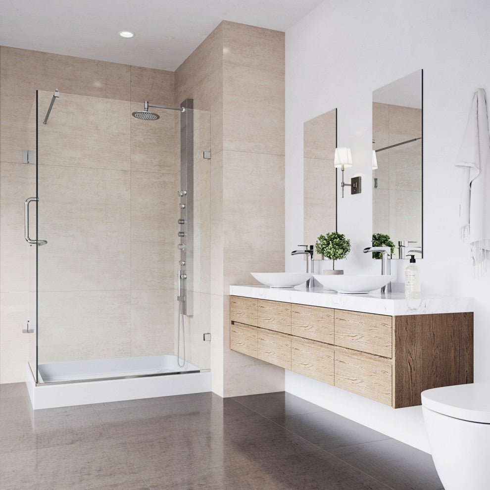 VIGO Pacifica 48"D x 36"W x 79"H Frameless Hinged Shower Enclosure, Brushed Nickel, Right Base