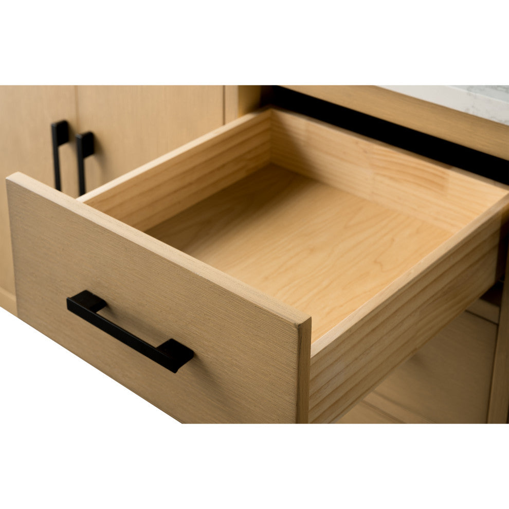 Vanity Art Bathroom Vanity With Sink, Natural Oak, 72", Double Sink, Matte Black