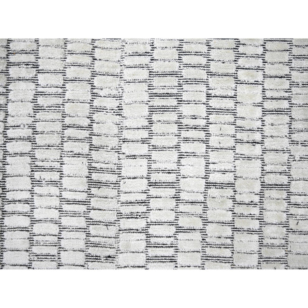 Ivory Wool and Silk Hand Loomed Modern Oversized Oriental Rug 12'2"x14'11"