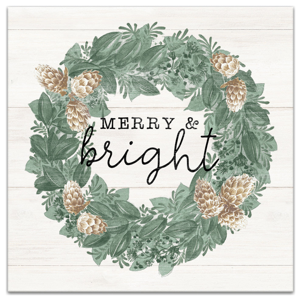 Merry and Bright Wreath 12x12 Canvas Wall Art