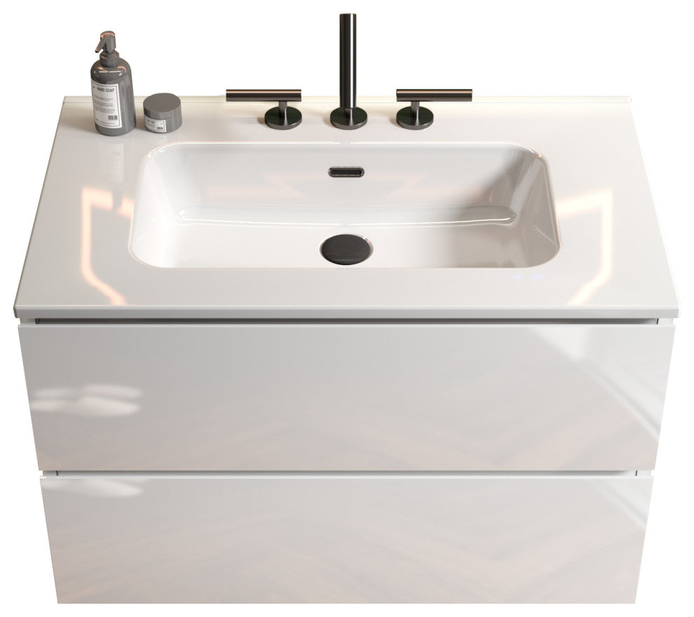 Wall-Mounted Bathroom Vanity Set with Ceramic Sink, White, 30"