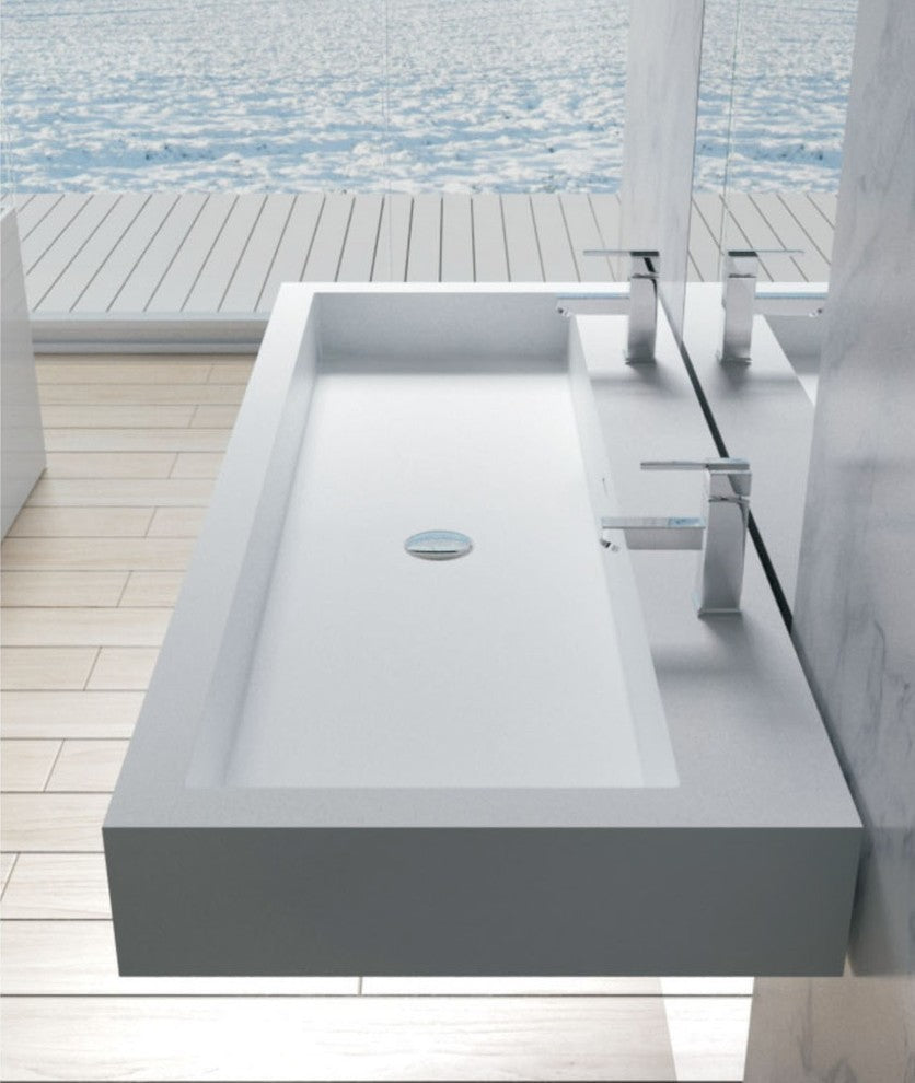 ADM Double Rectangular Wall Mounted Sink, White, 47", Matte White