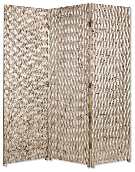 HomeRoots 1" x 63" x 72" Silver Wood 3 Panel Screen