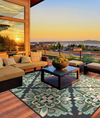 Oriental Weavers Meridian Blue/Green Medallion Indoor/Outdoor Rug 7'10"X10'10"