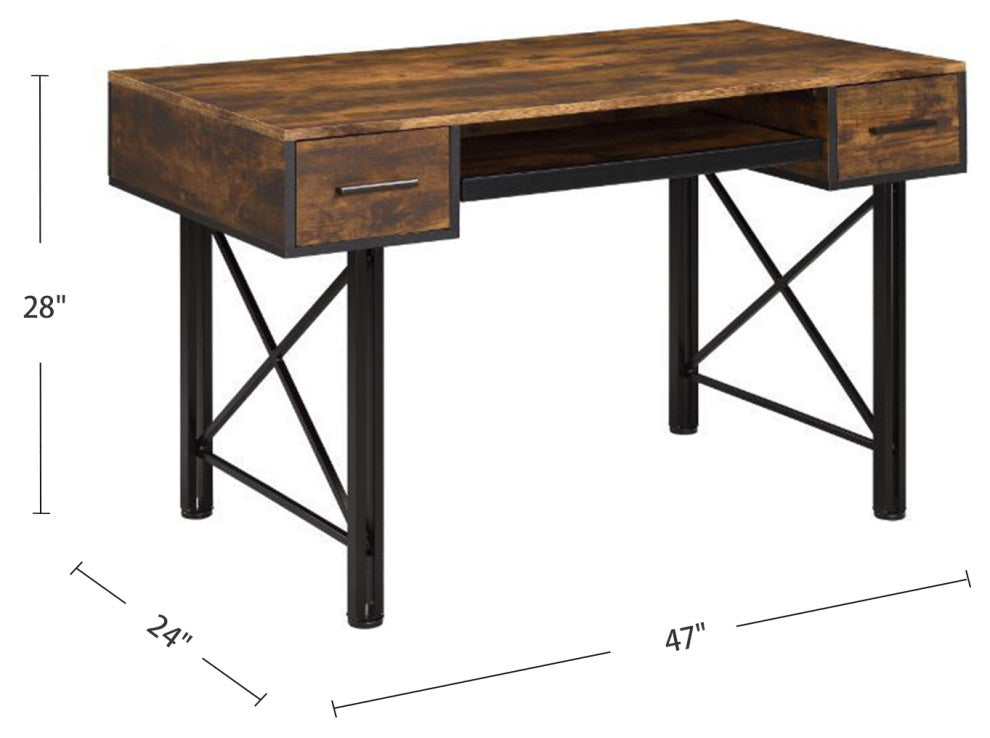 2 Drawers Computer Desk, Weathered Oak and Black Finish