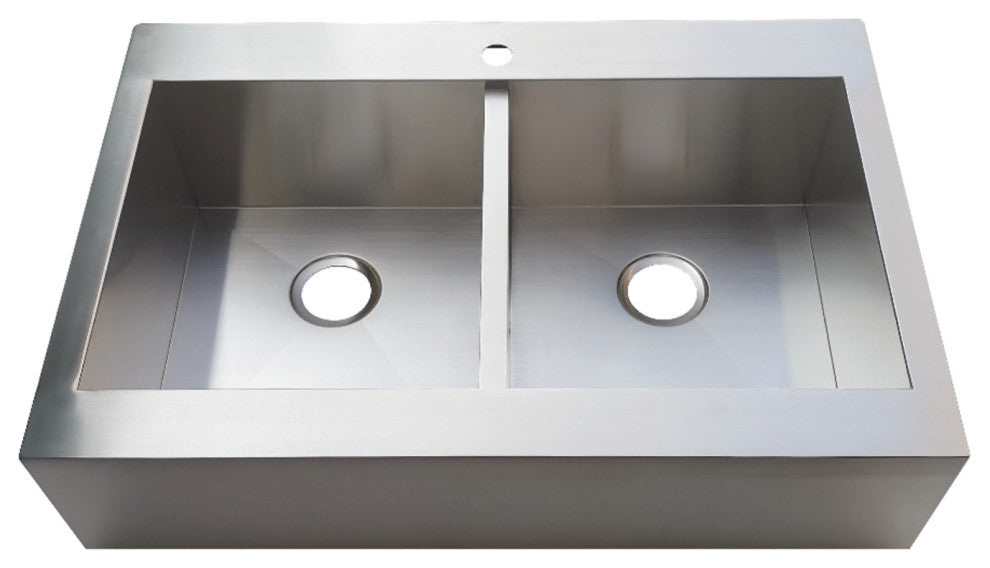 Gourmetier Drop-In 33" Double Bowl Farmhouse Kitchen Sink, Brushed