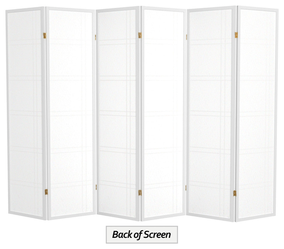 6' Tall Double Cross Shoji Screen, White, 6 Panels