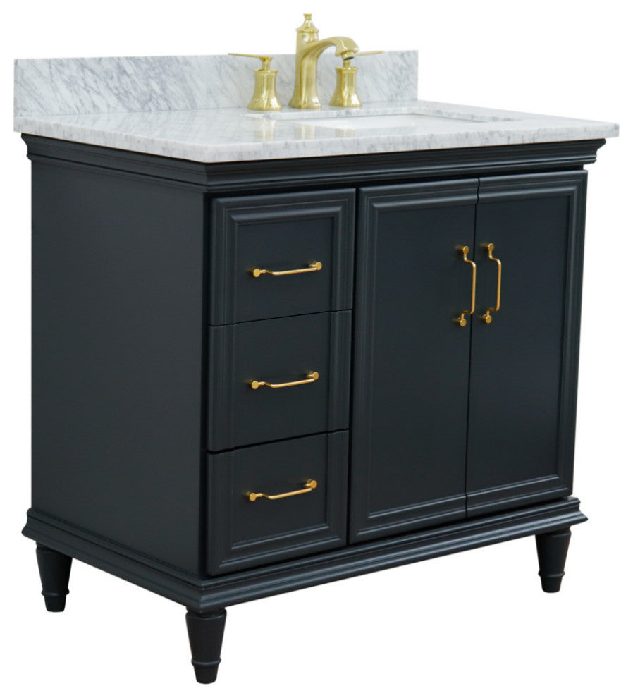 37" Single Vanity, Dark Gray Finish With White Carrara
