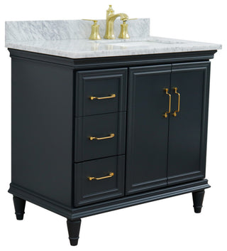 37" Single Vanity, Dark Gray Finish With White Carrara
