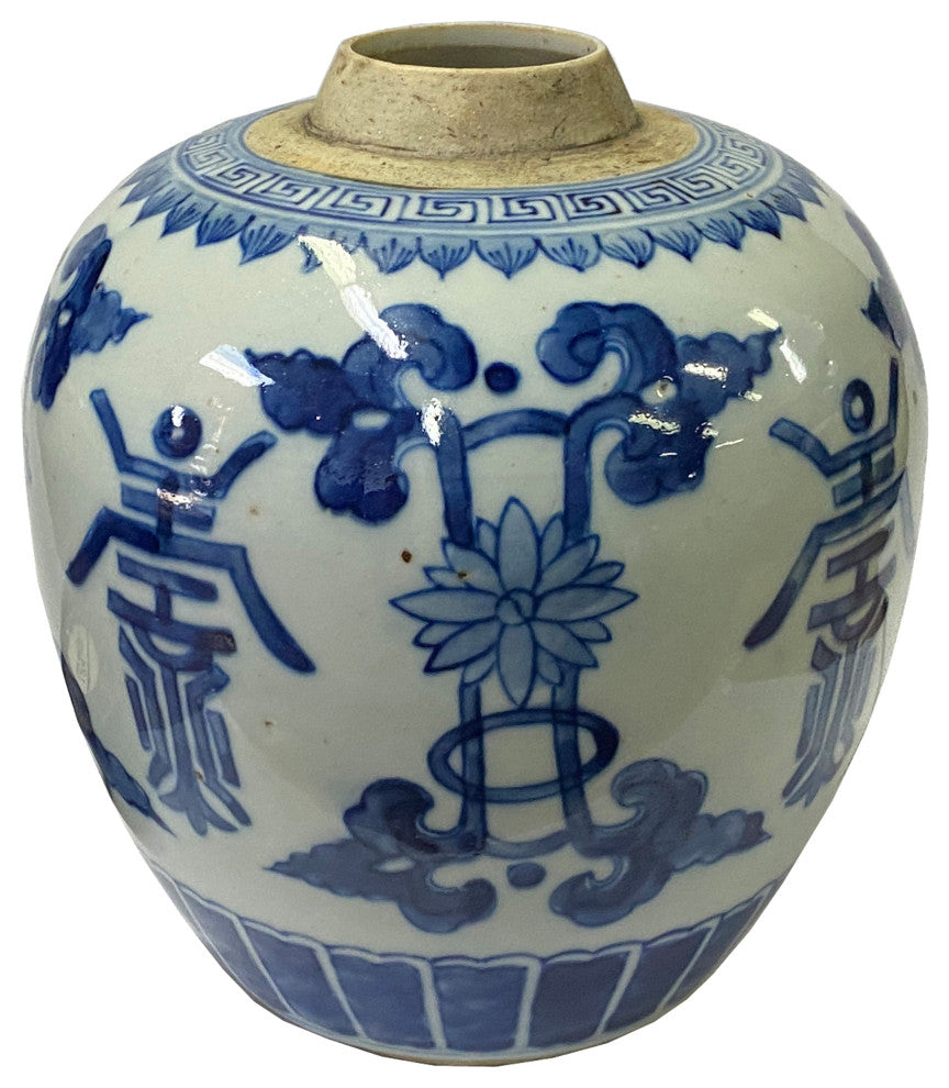 Oriental Handpainted Flower Pattern Blue White Porcelain Ginger Jar Hws2320