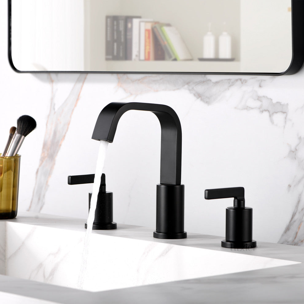 Luxier WSP04-T 2-Handle Widespread Bathroom Faucet with Drain, Matte Black